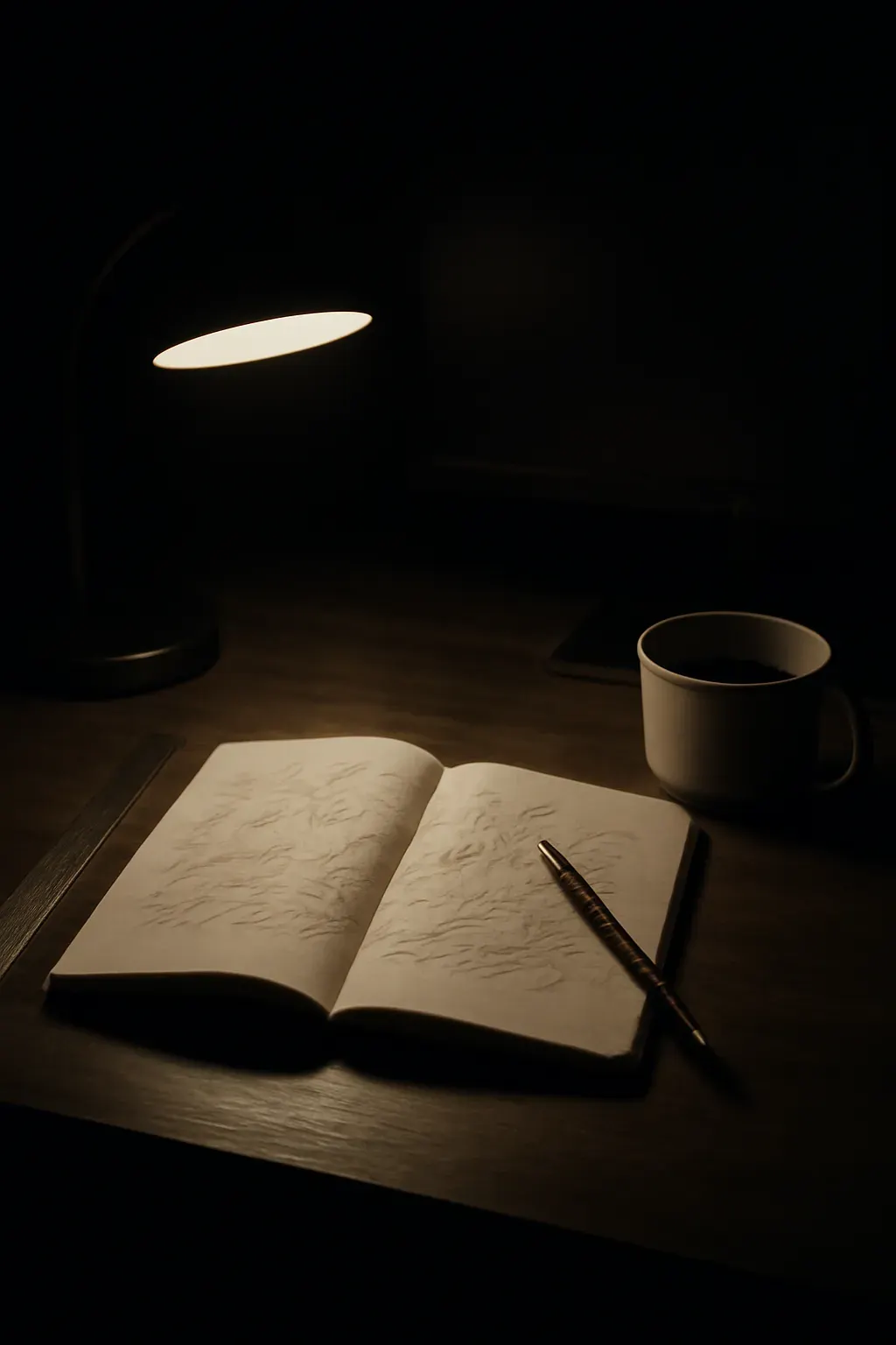 A real workspace desk, duotone.